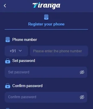 Tiranga Game Registration Page